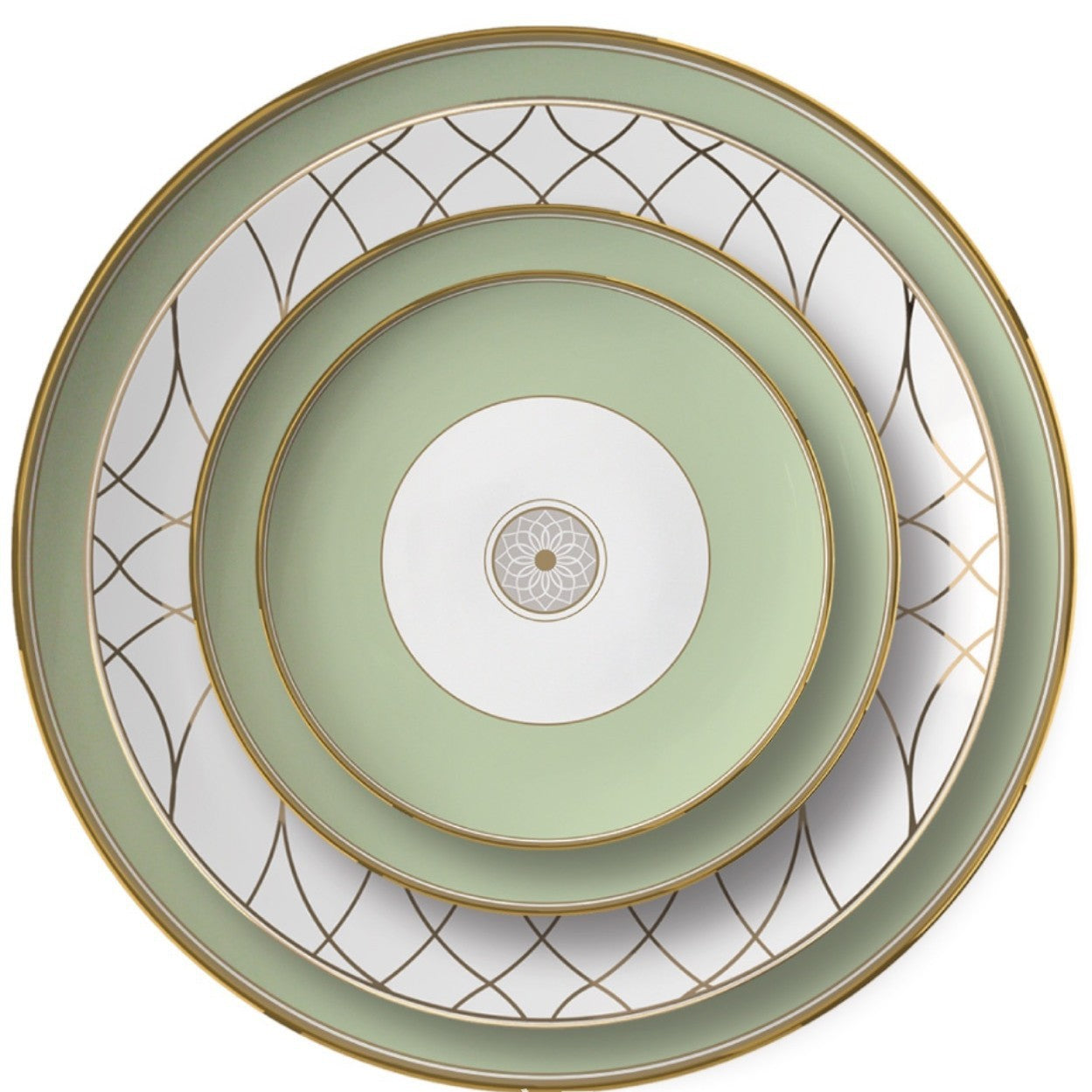 Luxe Ivory Lattice Green Plate Set