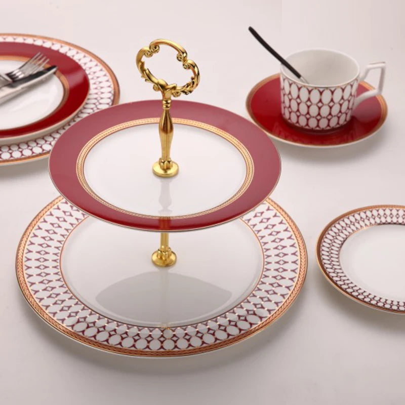 Crimson Lattice Two-Tier Dessert Stand